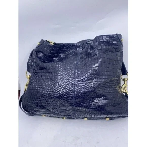 Rebecca Minkoff Croc Embossed Black Leather Shoulder Bag - Picture 6 of 8